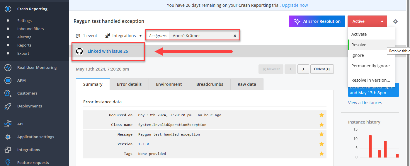 Error management with Raygun