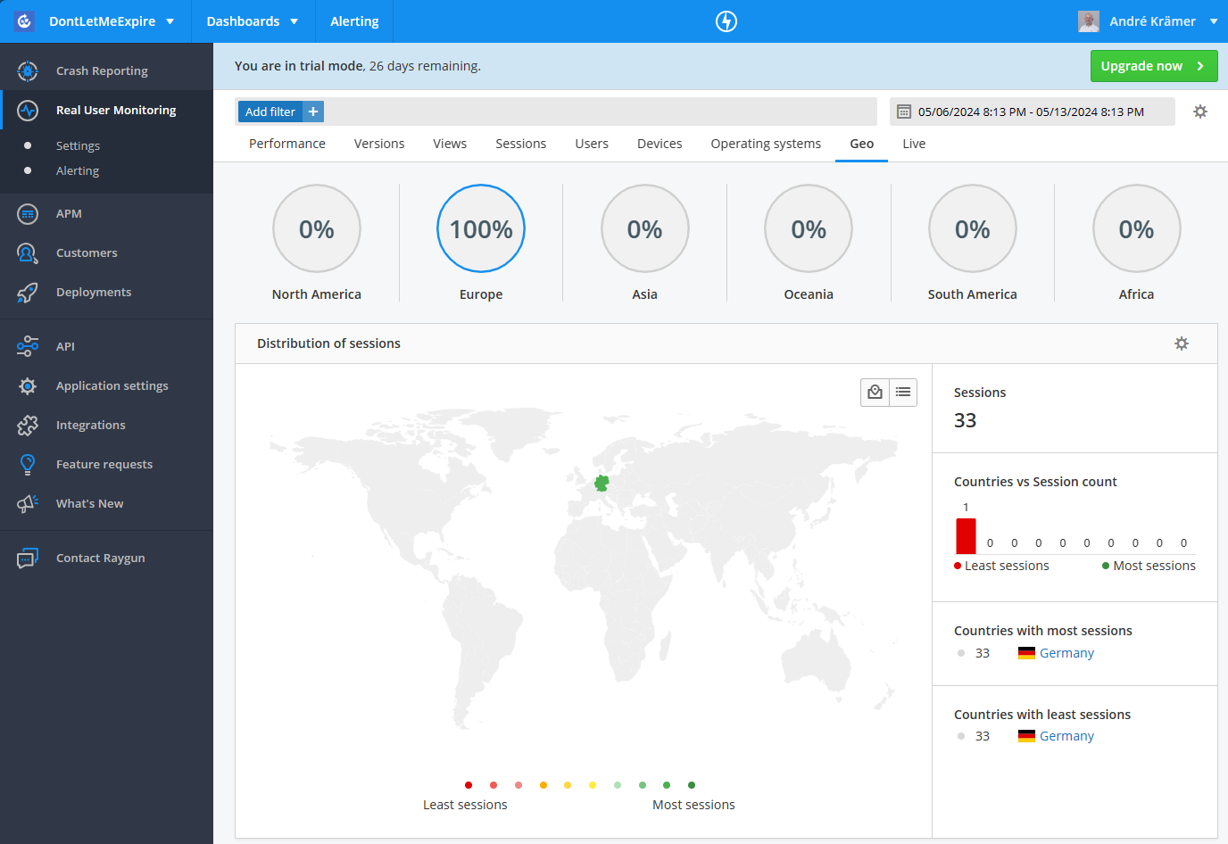 Raygun Real User Monitoring: Geo